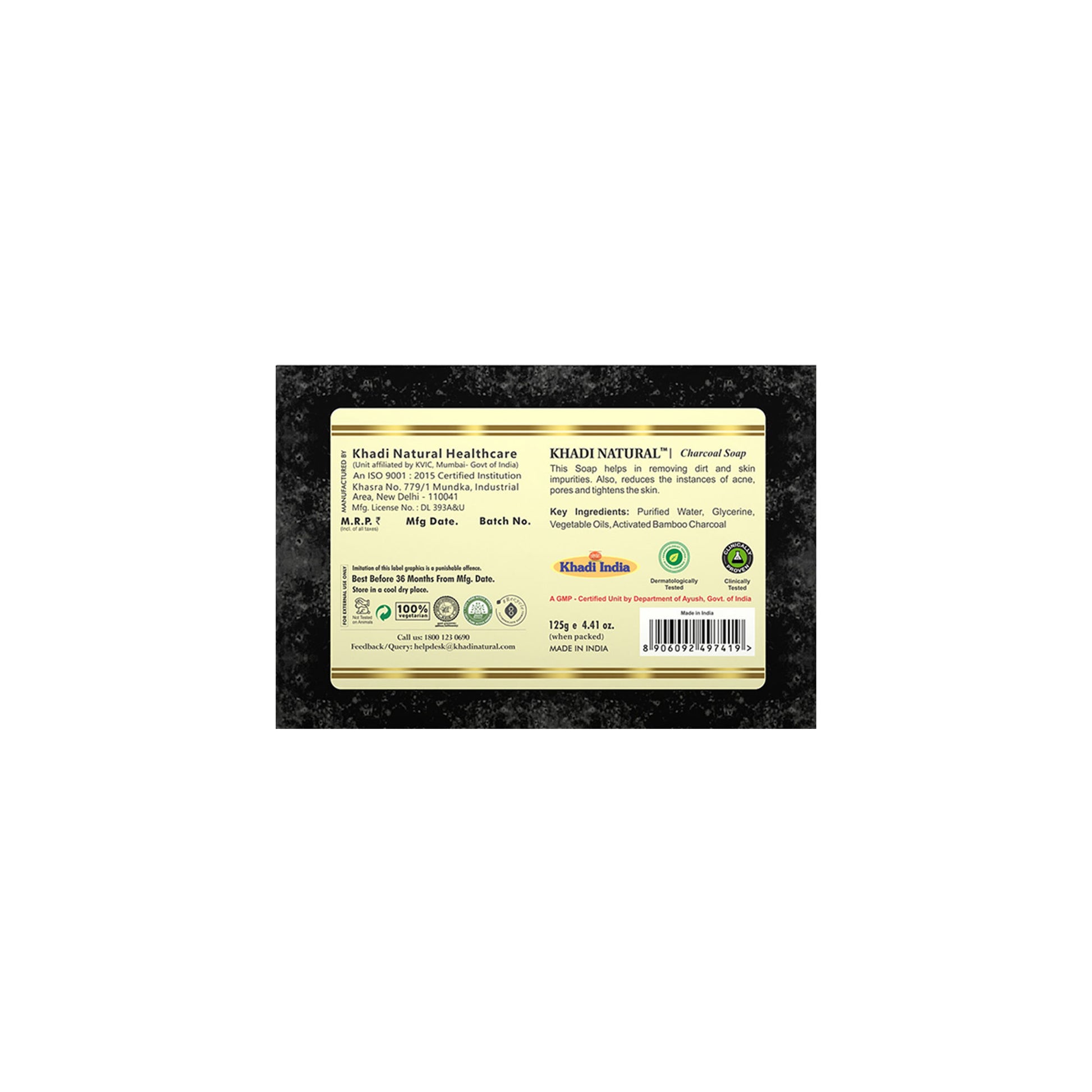 Khadi Natural Charcoal Handmade Soap Reduce Acne & Blackheads