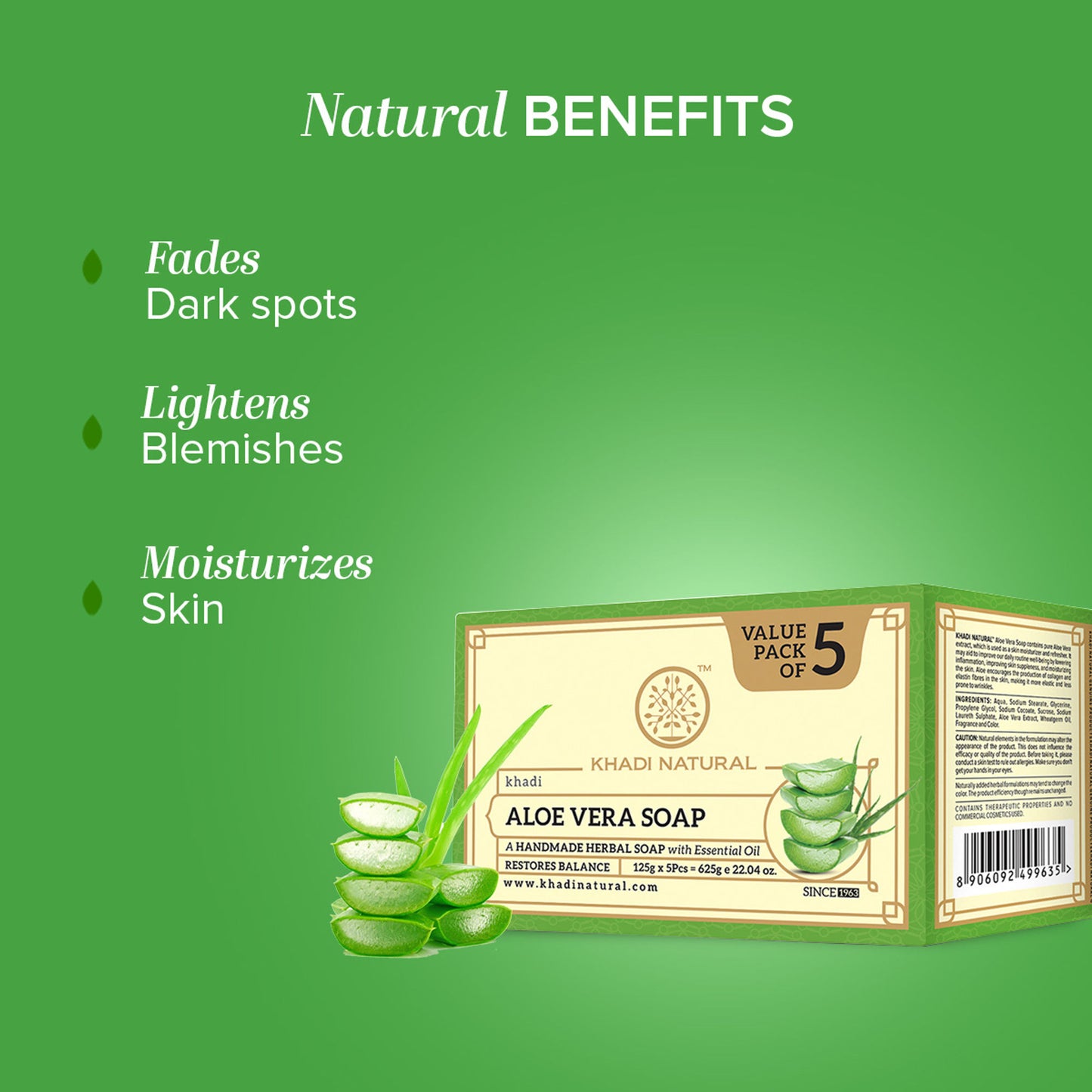 Khadi Natural Aloe Vera Handmade Soap Cleanse, Tone & Nourish Skin Pack of 5