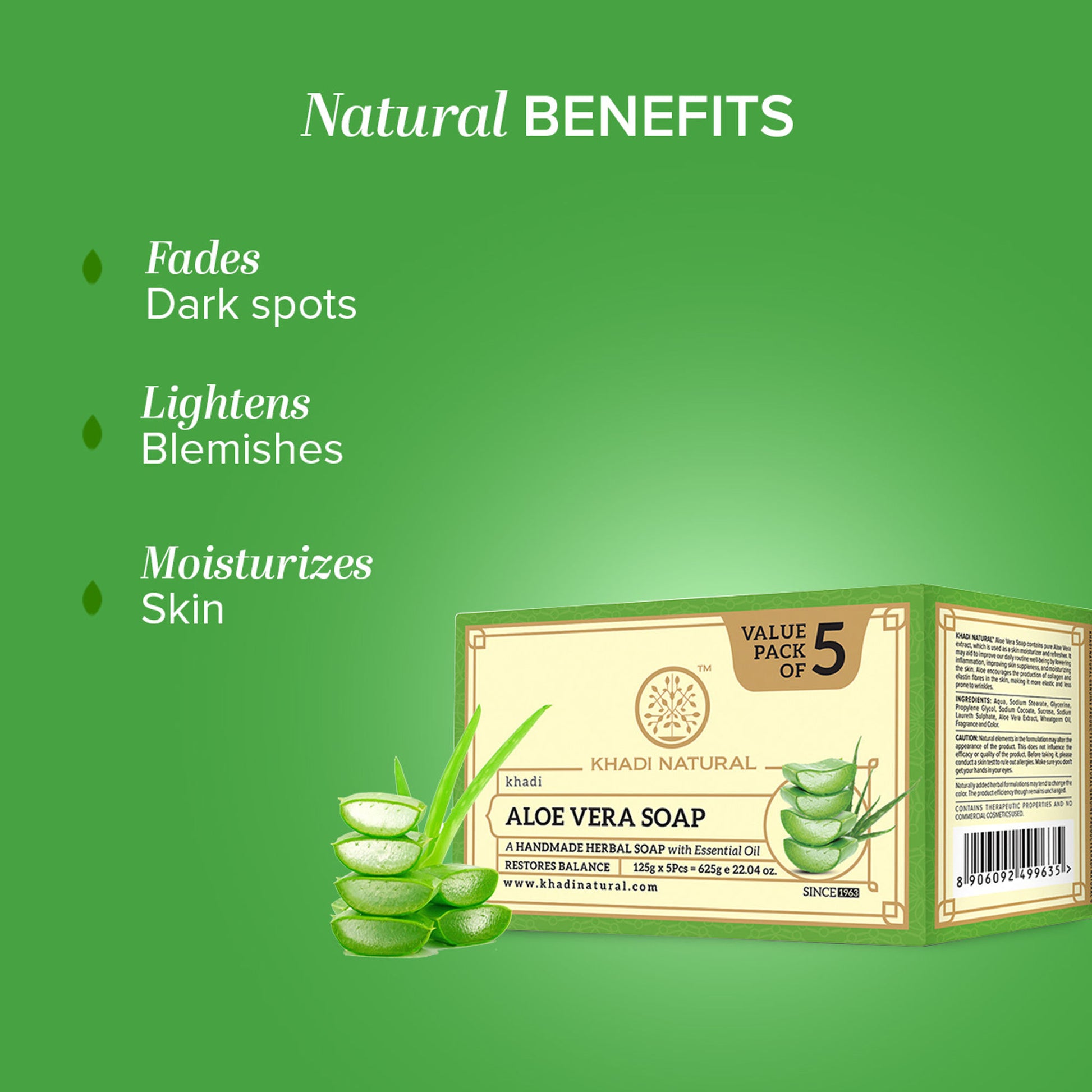 Khadi Natural Aloe Vera Handmade Soap Cleanse, Tone & Nourish Skin Pack of 5