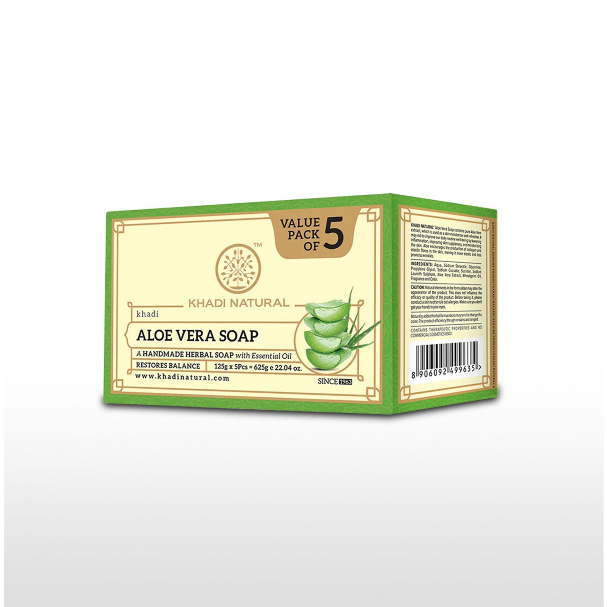 Khadi Natural Aloe Vera Handmade Soap Cleanse, Tone & Nourish Skin Pack of 5