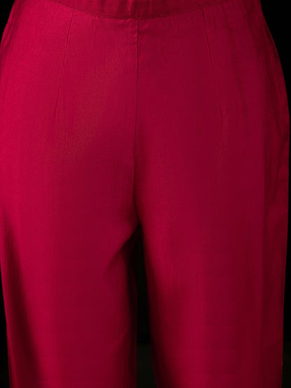 Indyancart IE Notched Neck Ethnic Motifs Embroidered Liva Kurta with Trouser & Dupatta