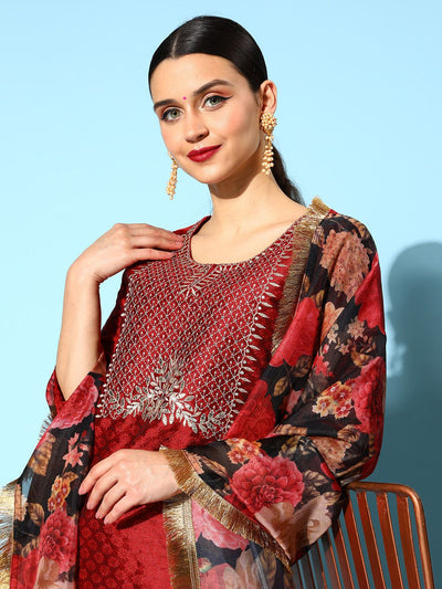 Indyancart VA Women's Solid Silk Blend Hyper Texture Kurta Set