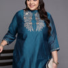 Indyancart VA Women's Plus Size Floral Yoke Design Kurta with Trousers