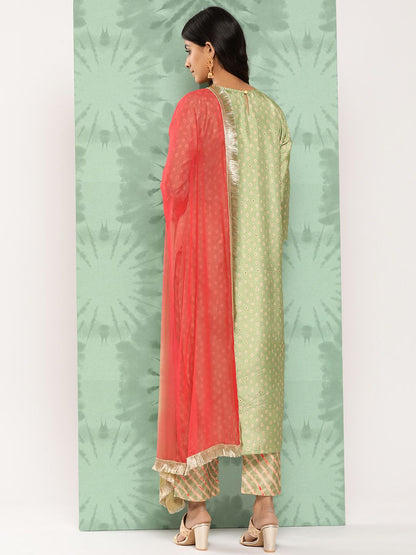 Indyancart VA Women's Ethnic Motifs Embroidered Mirror Work Kurta with Trousers & With Dupatta