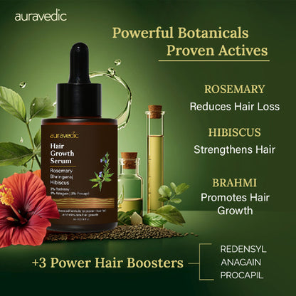 AuraVedic Rosemary Hair Growth Serum with 2% Anagain 3% Redensyl 3% Procapil Caffeine Biotin