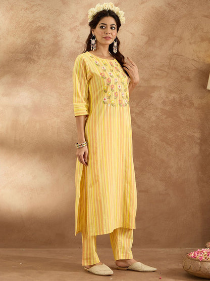 Dhiyona IE Striped V-Neck Pure Cotton Tunic With Trouser