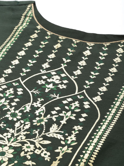 Indyancart IE Women Green Ethnic Motifs Printed Liva Kurta with Palazzos & With Dupatta