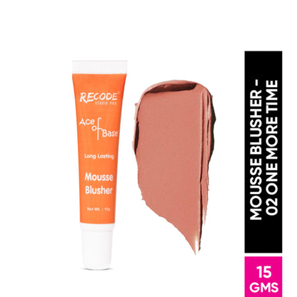 Recode Ace Of Base Mousse Blusher in shade 02 One More Time, soft pink blush with a mousse texture and natural finish.