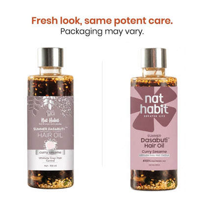 Nat Habit Curry Sesame Grey Hair Control Ayurvedic Oil With Indigo And Curry Leaves