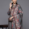 Indyancart VA Women's Winter Abstract Printed Wool Blend Straight Kurta Set with Dupatta
