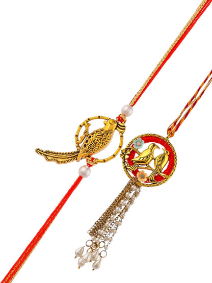 Anouk Gol-Toned Beaded Bhaiya Bhabhi Rakhi With Roli Chawal & Greeting Card