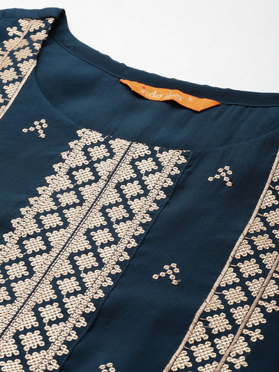Indyancart IE Ethnic Motifs Embroidered Panelled Sequinned Kurta with Trousers & With Dupatta