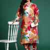Indyancart IE Plus Size Floral Printed Pure Cotton Kurta with Trousers