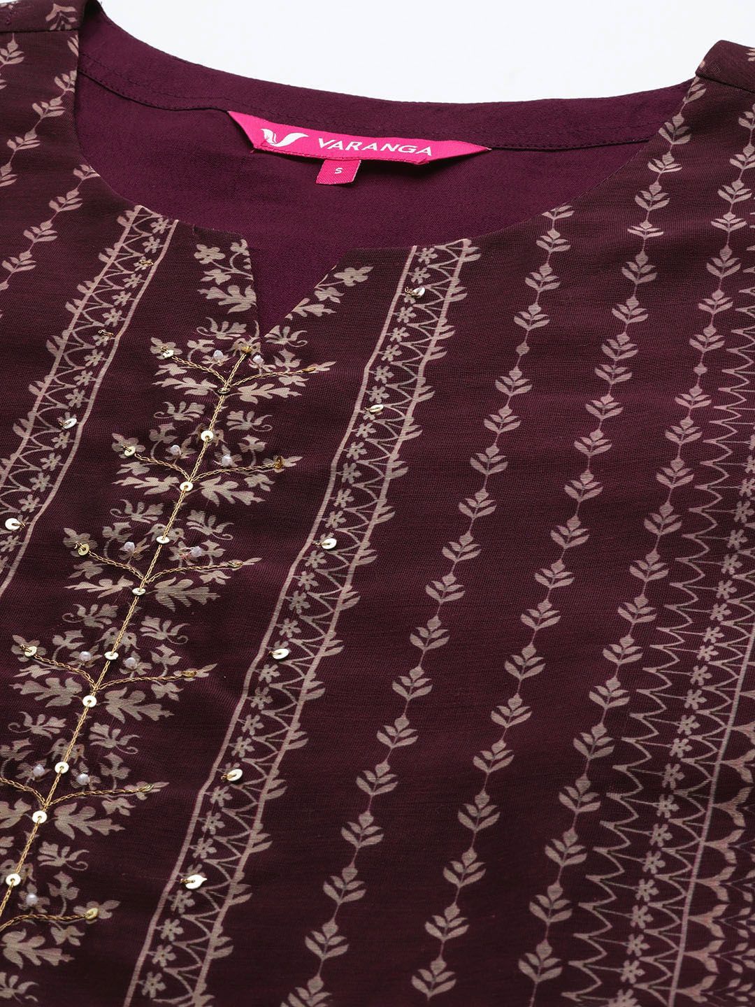 Indyancart VA Women'sEthnic Motifs Printed Sequinned Chanderi Silk Kurta with Trousers & Dupatta
