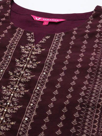 Indyancart VA Women'sEthnic Motifs Printed Sequinned Chanderi Silk Kurta with Trousers & Dupatta