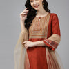 Dhiyona IE Women Orange Floral Embroidered Regular Chanderi Silk Kurta with Palazzos