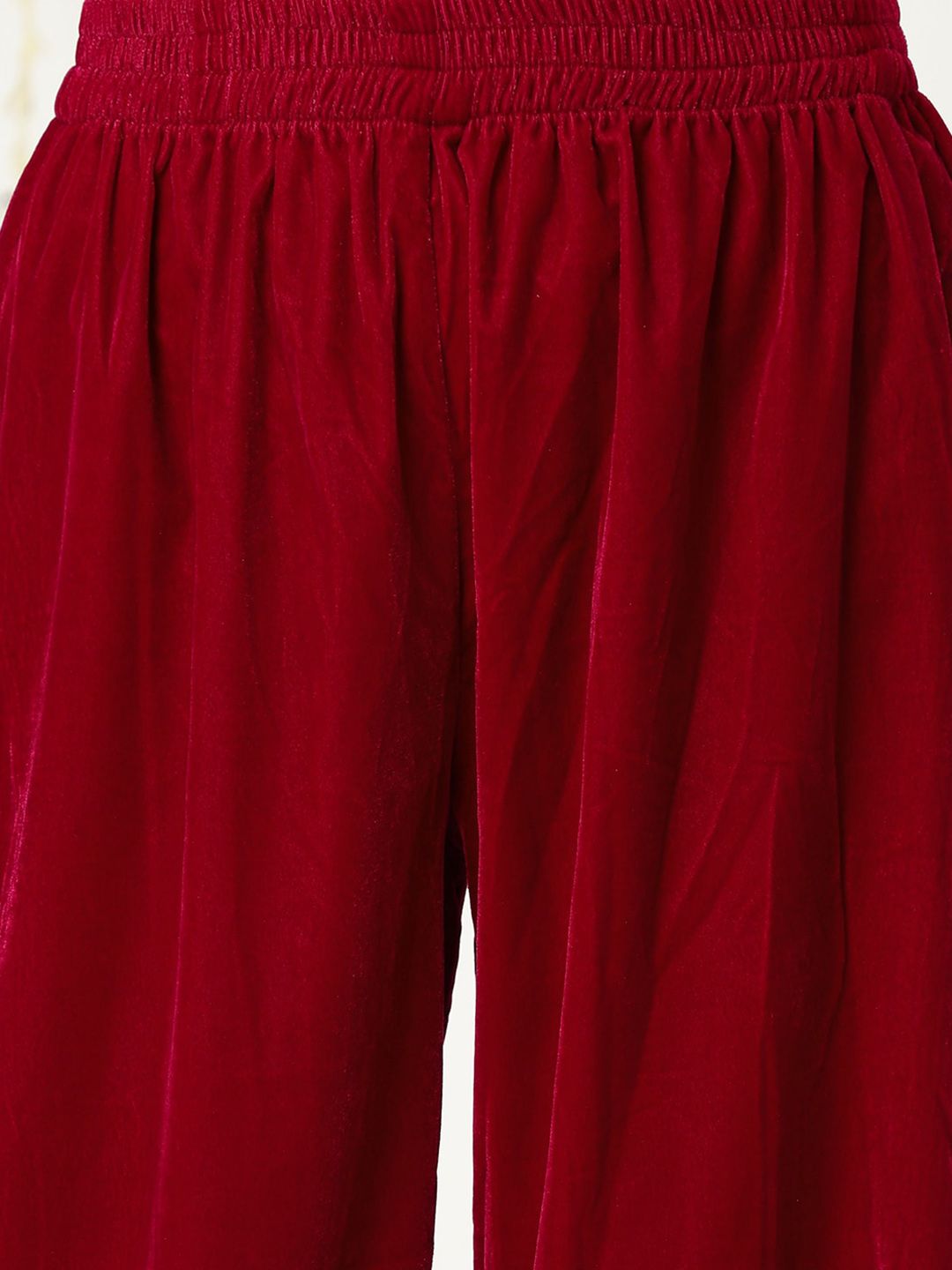 Indyancart VA Burgundy Ethnic Motifs Embroidered Velvet Kurta With Palazzos & Dupatta
