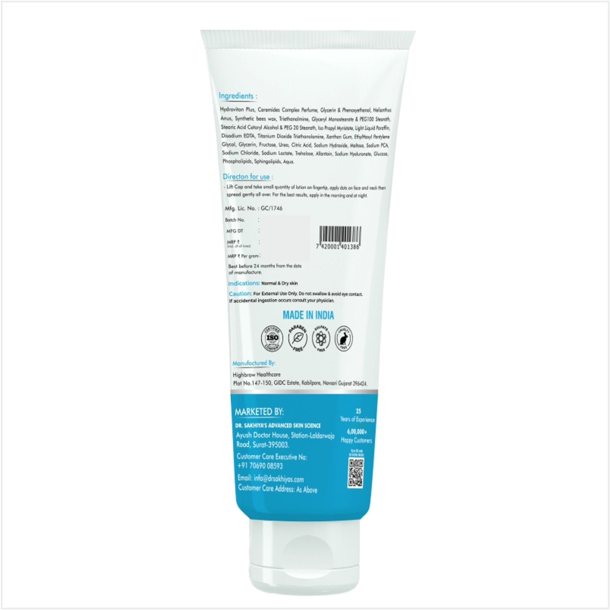 Dr. Sakhiya Ultra Hydrating Face Moisturizer Lightweight Daily Hydration for All Skin Types