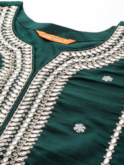 Indyancart IE Women Ethnic Motifs Embroidered Gotta Patti Kurta with Trousers & Dupatta