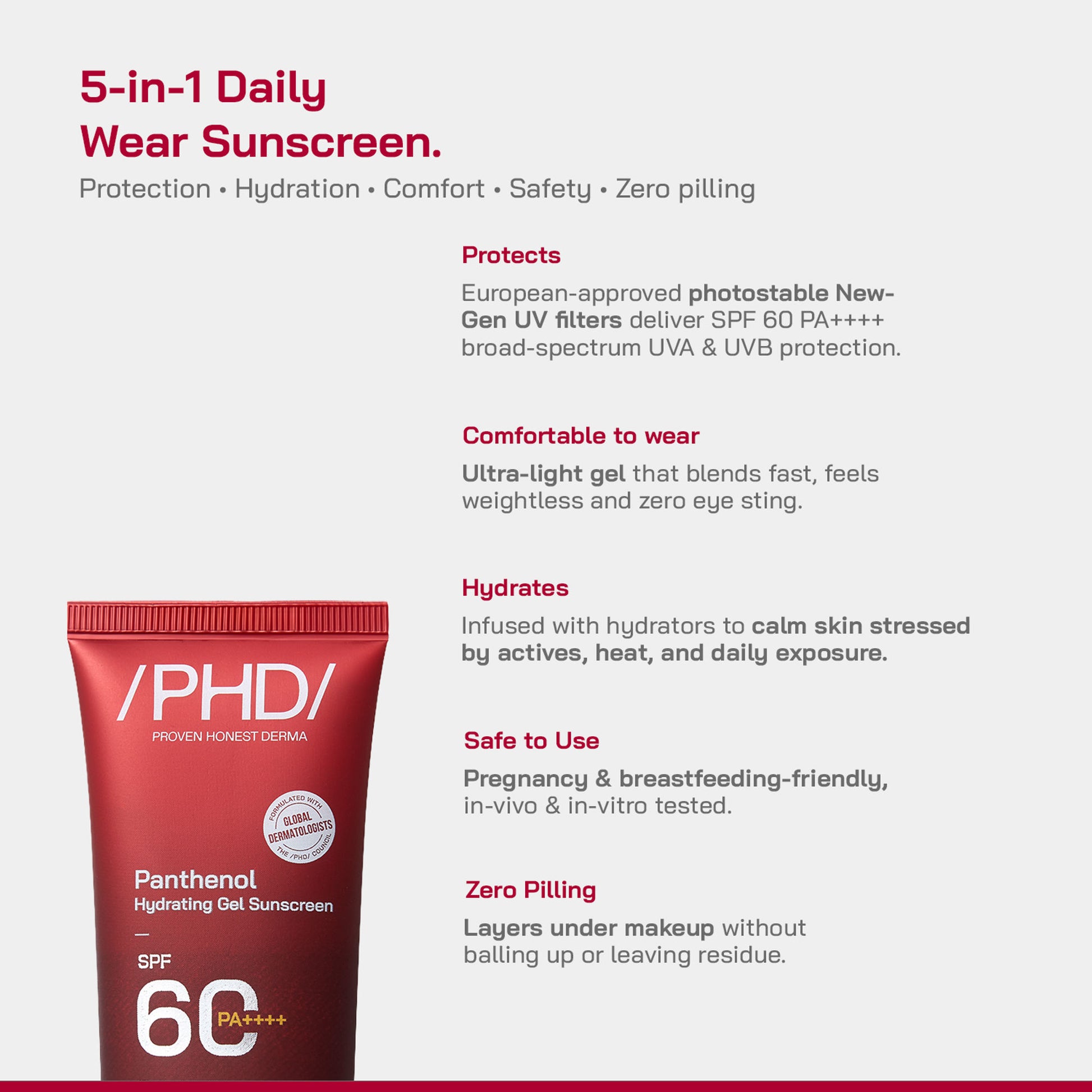 Proven Honest Derma (PHD) Panthenol Hydrating Gel Sunscreen SPF 60 PA++++