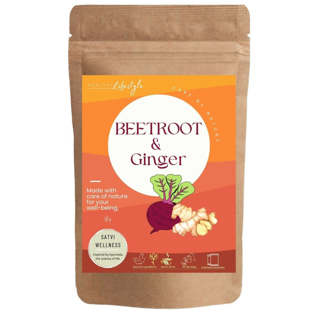 Satvi Wellness Beetroot Ginger Tea Bags | Herbal Tea