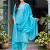 Indyancart VA Women'sPaisley Printed Regular Mirror Work Kurta with Trouser & Dupatta