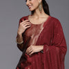 Indyancart VA Women's Maroon Ethnic Motifs Kurta with Trousers & Dupatta