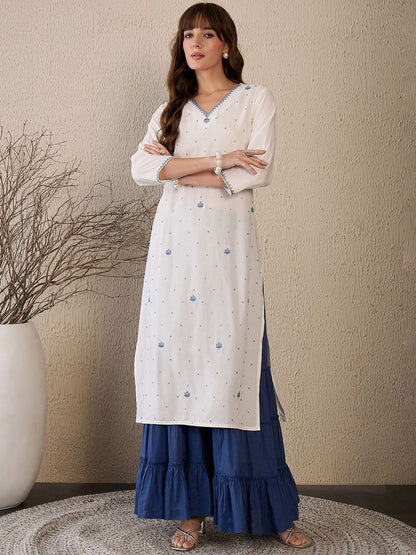 Indyancart IE Women Ethnic Motifs Embroidered Sequinned Kurta
