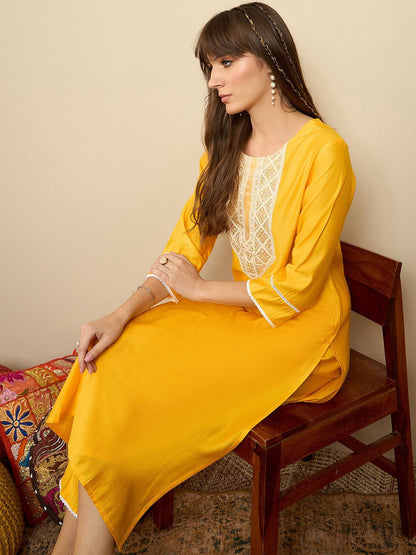 Indyancart IE Embroidered Three-Quarter Sleeves Liva Tunic With Trouser
