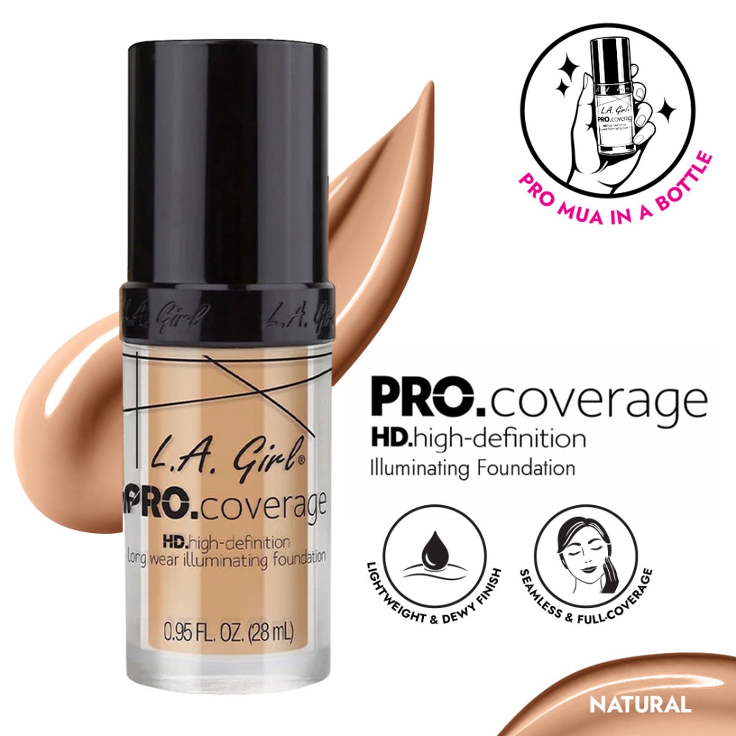 L.A Girl Pro Coverage Illuminating Liquid Foundation - Natural