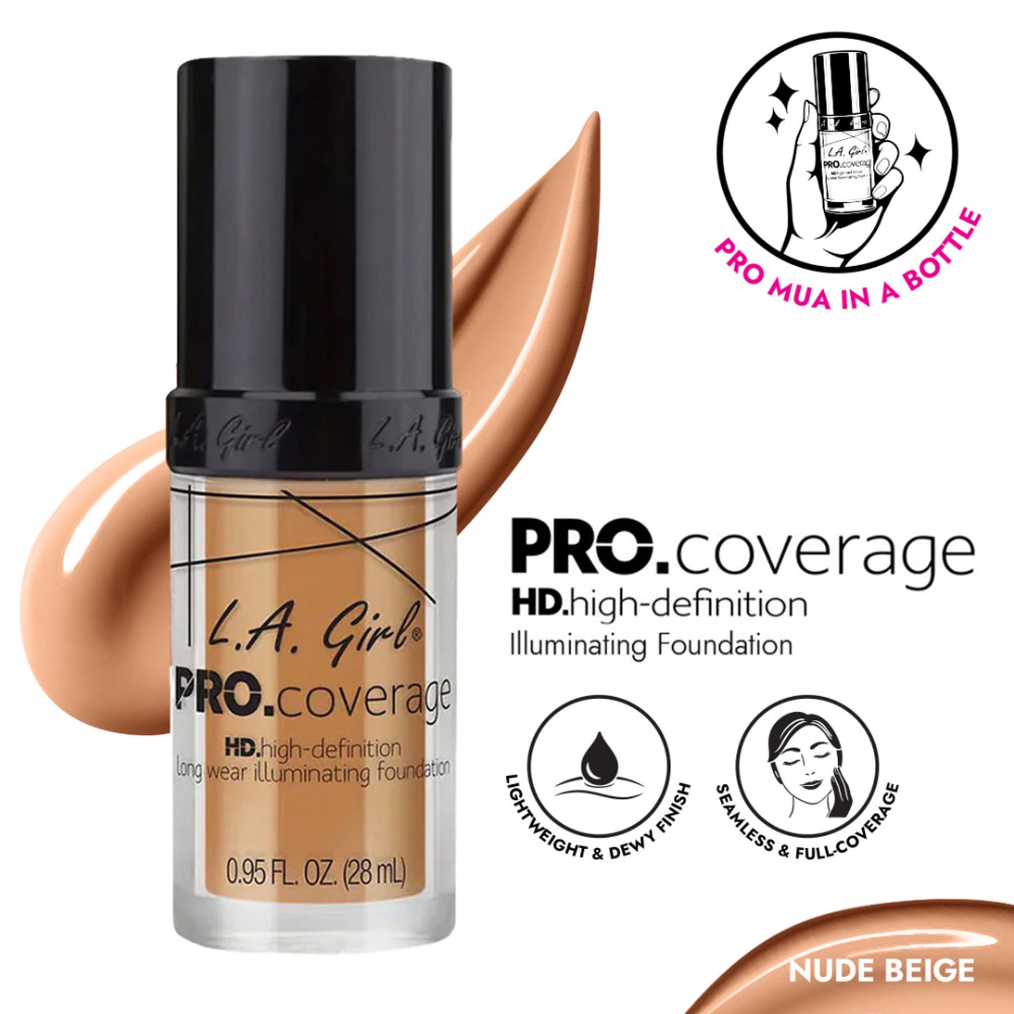 L.A Girl Pro Coverage Illuminating Liquid Foundation - Nude Beige