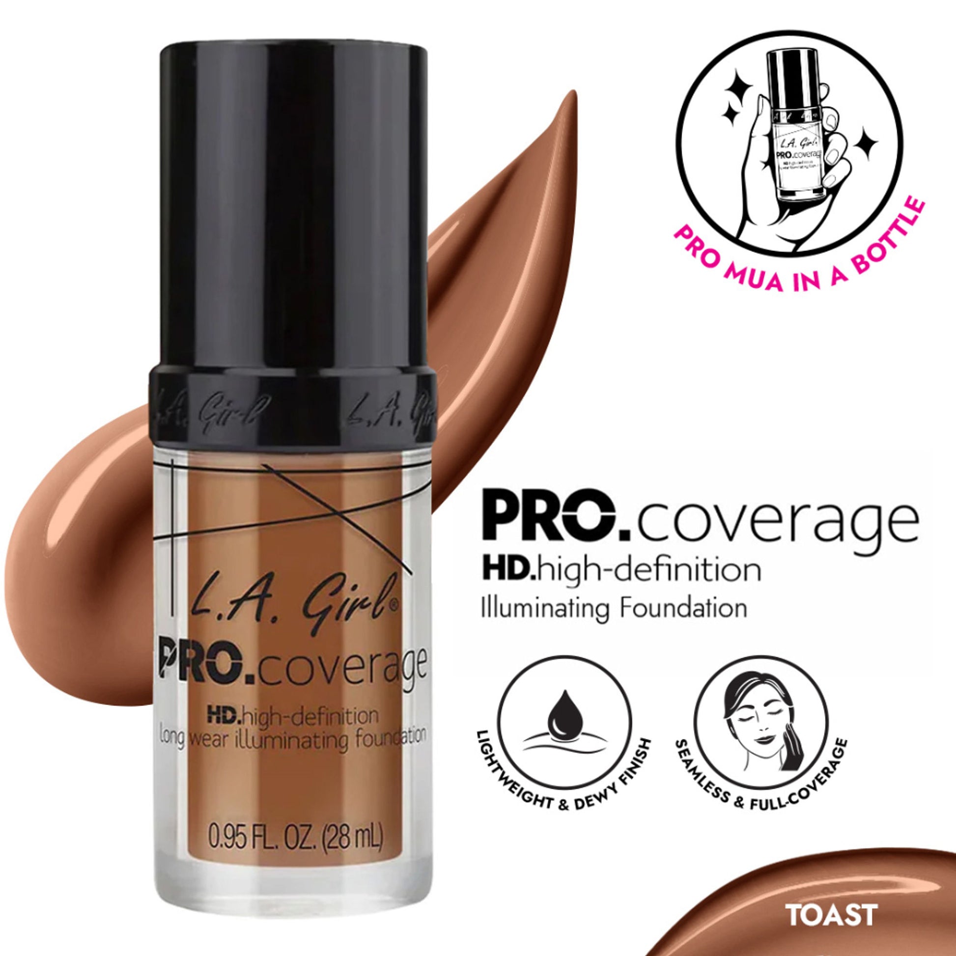 L.A Girl Pro Coverage Illuminating Liquid Foundation - Toast