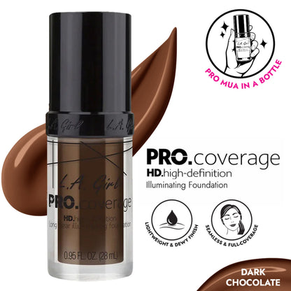 L.A Girl Pro Coverage Illuminating Liquid Foundation - Dark Chocolate