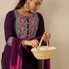 Dhiyona IE Ethnic Motifs Embroidered Thread Work Straight Kurta With Trousers & Dupatta