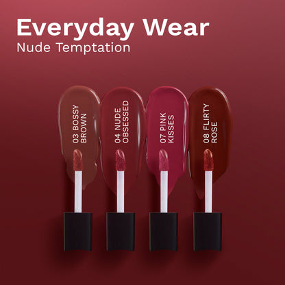 Pilgrim Matte Mini Liquid Lipstick 4 In 1 Pack Smudgeproof, Hydrating & Lightweight - Nude Temptation