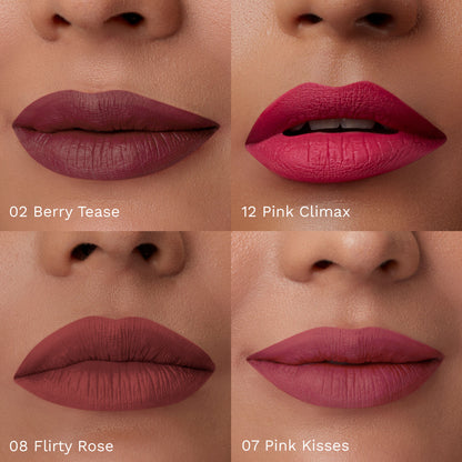 Pilgrim Matte Mini Liquid Lipstick 4 In 1 Pack Smudgeproof, Hydrating & Lightweight - The Pink Sin