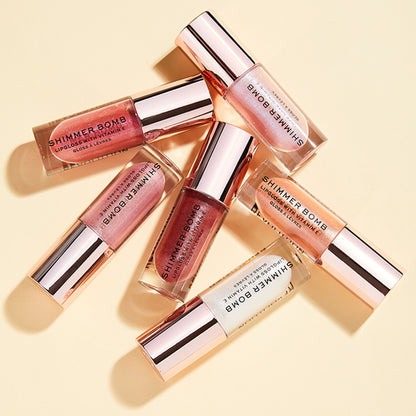 Makeup Revolution Shimmer Bomb Lip Gloss Infused With Vitamin E For Extra Nourishment - Glimmer Nude