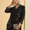 Indyancart IE Floral Embroidered Thread Work V Neck Kurta With Trousers