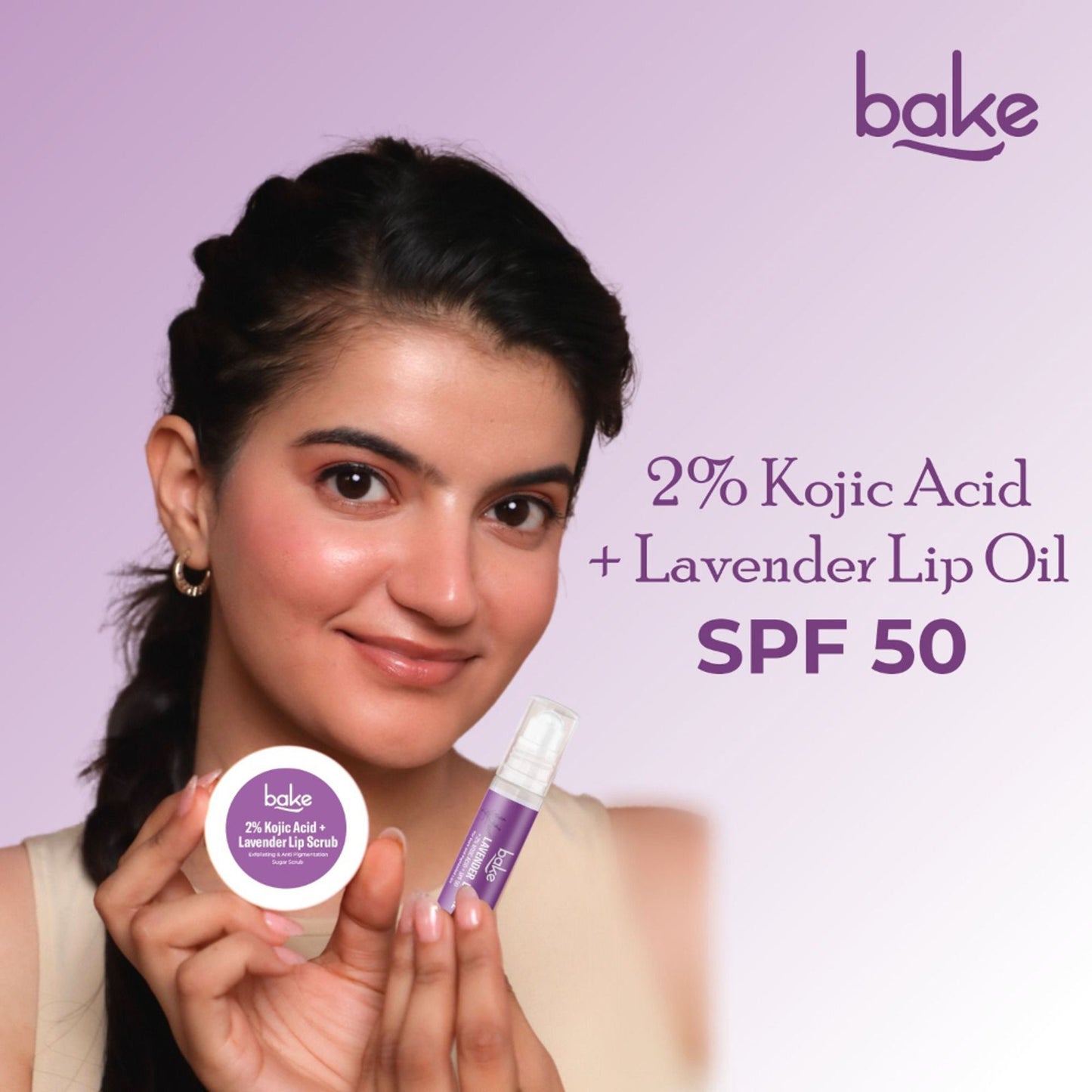 BAKE 2% Kojic Acid Lavender Lip Balm Oil SPF 50 PA+++ for Dark, Chapped & Pigmented Lips