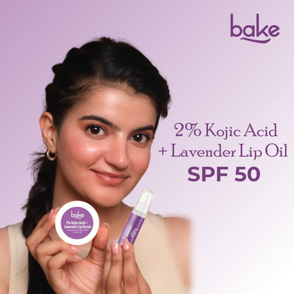 BAKE 2% Kojic Acid Lavender Lip Balm Oil SPF 50 PA+++ for Dark, Chapped & Pigmented Lips