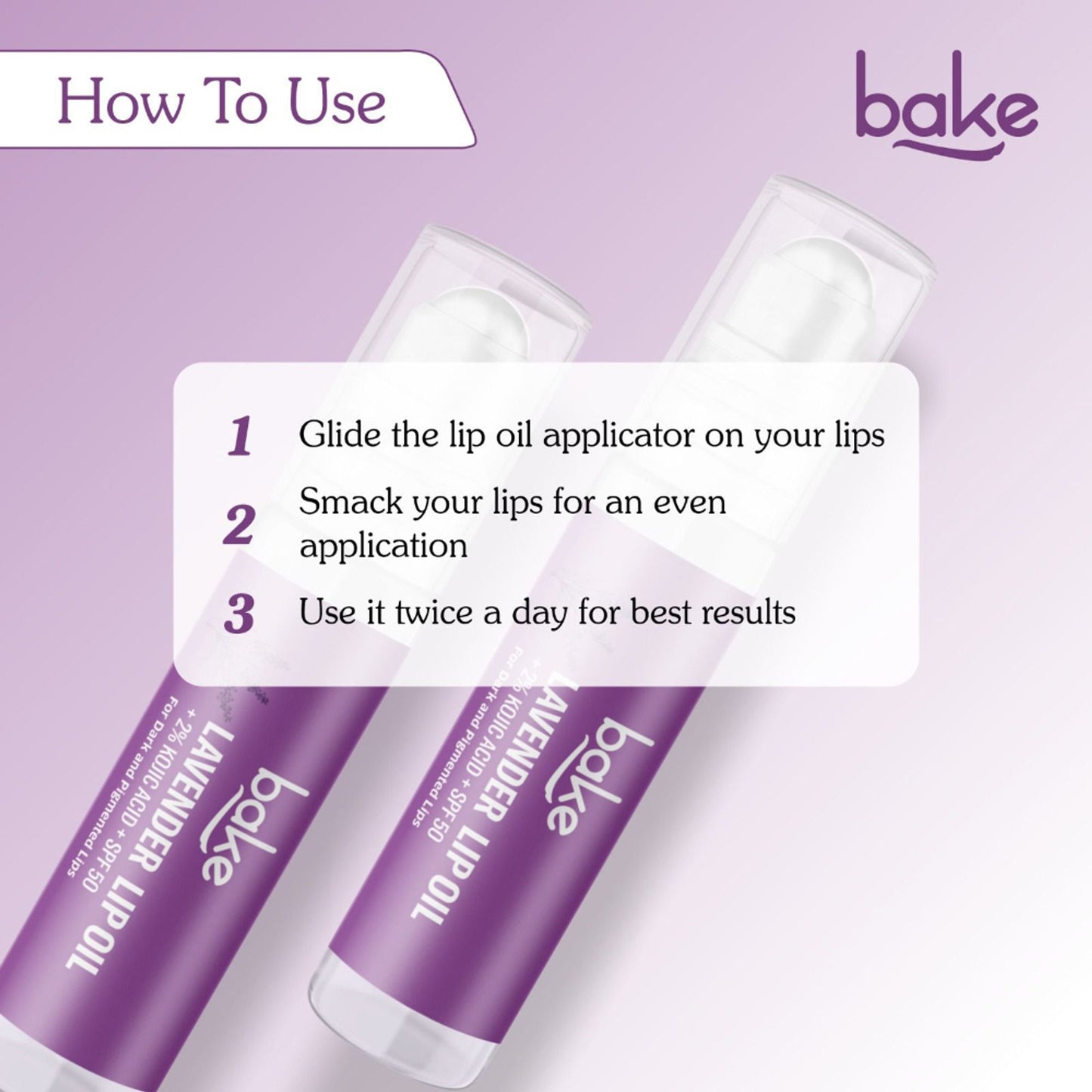 BAKE 2% Kojic Acid Lavender Lip Balm Oil SPF 50 PA+++ for Dark, Chapped & Pigmented Lips