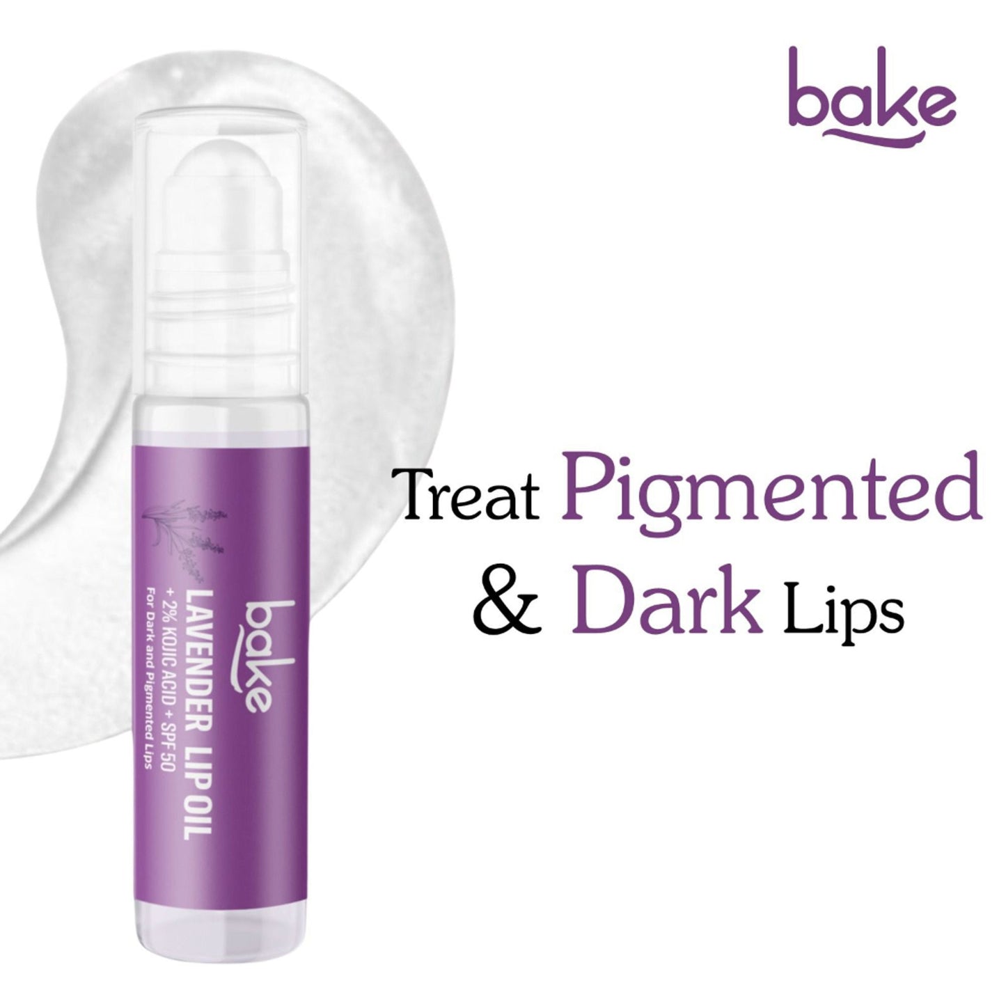 BAKE 2% Kojic Acid Lavender Lip Balm Oil SPF 50 PA+++ for Dark, Chapped & Pigmented Lips