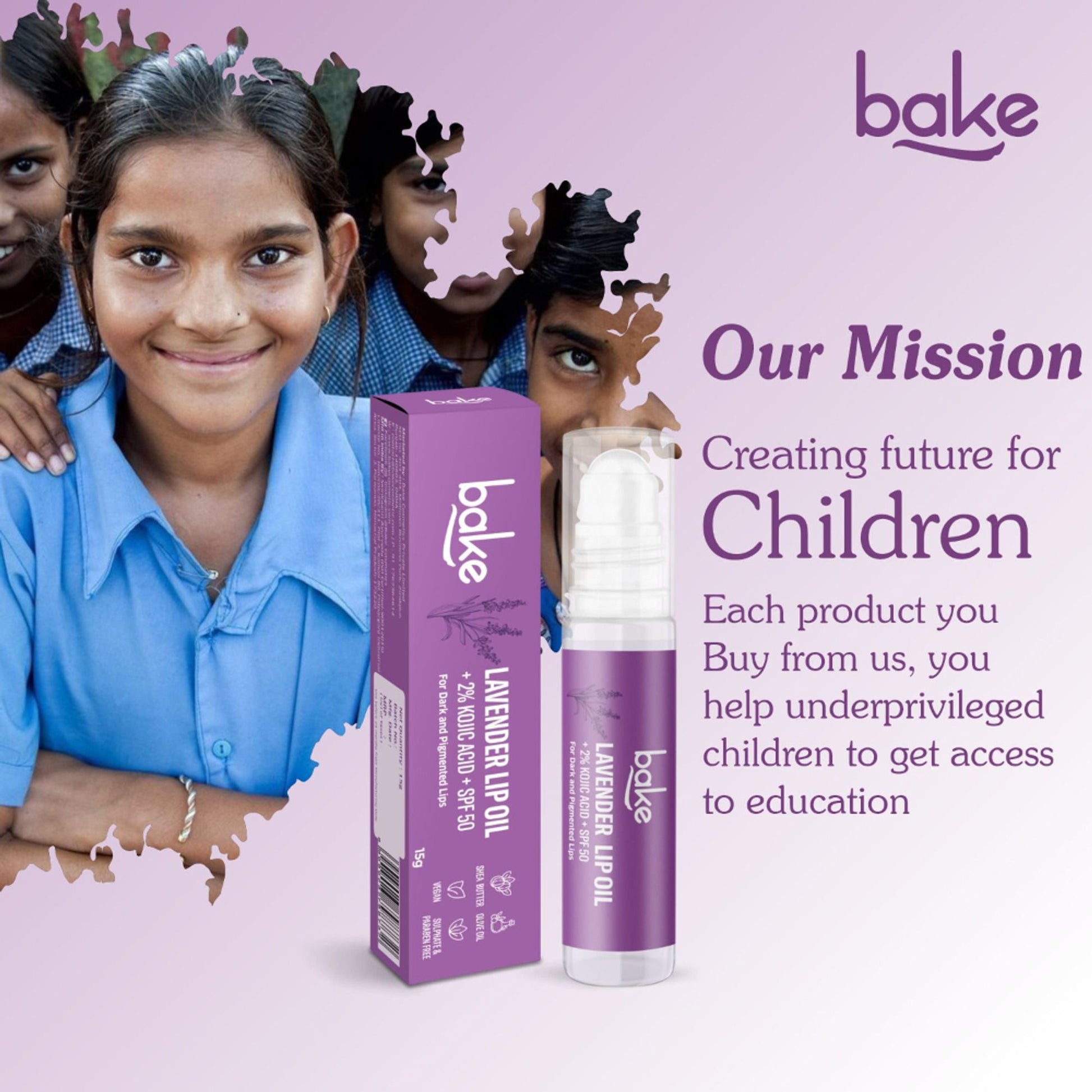 BAKE 2% Kojic Acid Lavender Lip Balm Oil SPF 50 PA+++ for Dark, Chapped & Pigmented Lips