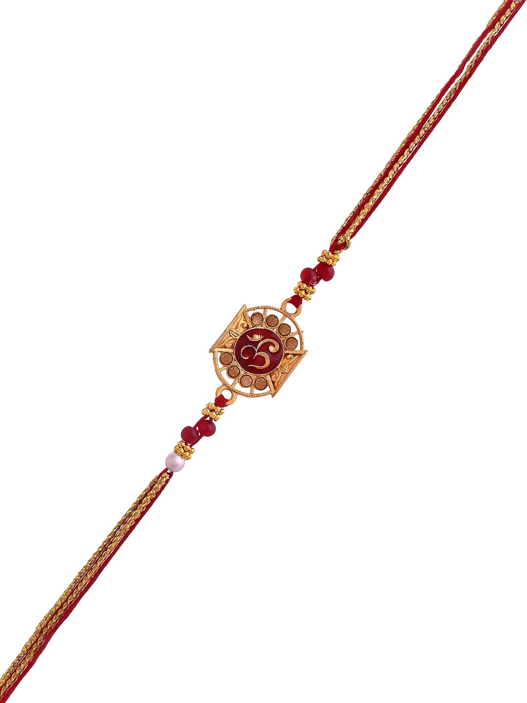 Anouk Red Stone-Studded & Beaded Thread Rakhi