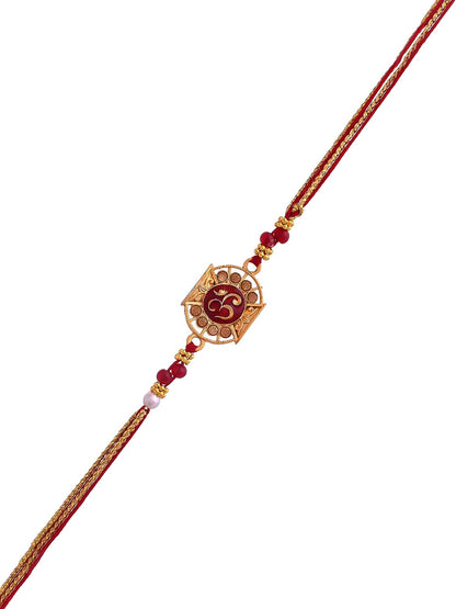 Anouk Red Stone-Studded & Beaded Thread Rakhi
