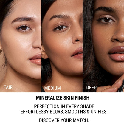 Europe Girl Mineralize Skin Finish compact powder in shade 50, with a close-up of the pressed powder and packaging.