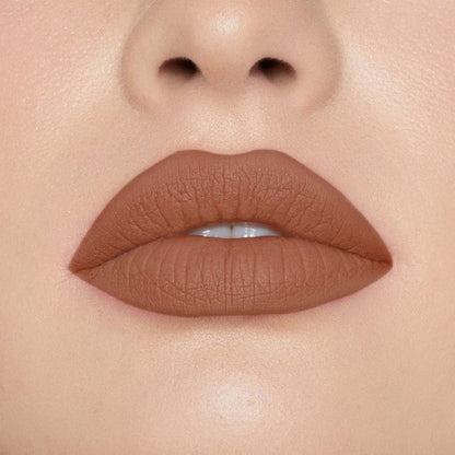 Europe Girl Silky Matte Lipstick EG-17 Espresso showing a sleek lipstick tube and the rich, espresso-colored matte lipstick inside.