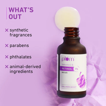 Plum 1% Retinol Face Serum With Bakuchiol- Boosts Collagen- Reduces Fine Lines & Wrinkles