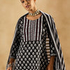 Dhiyona IE Black Ethnic Motifs Printed Round Neck Thread Work Pure Cotton Straight Kurta Set