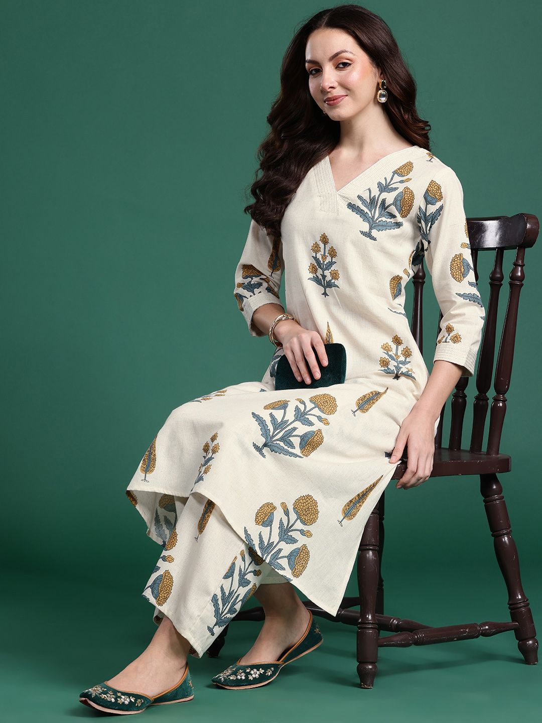 Floral Printed Regular Pure Cotton Kurta with Palazzos